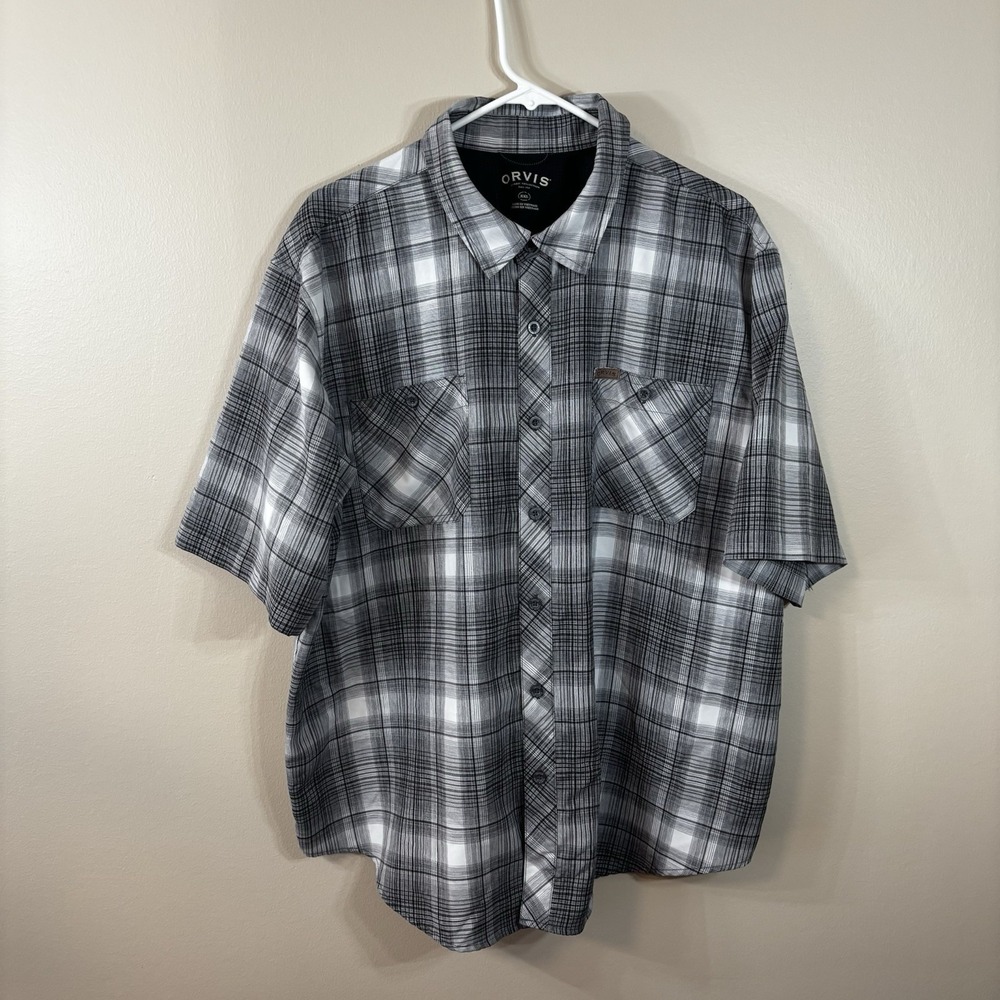 Orvis Shirt Mens XXL Button Up Short Sleeve Classic Pockets Plaid Fishing